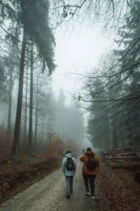 Group of hikers trekking through a mountain trail during an outdoor adventure trip